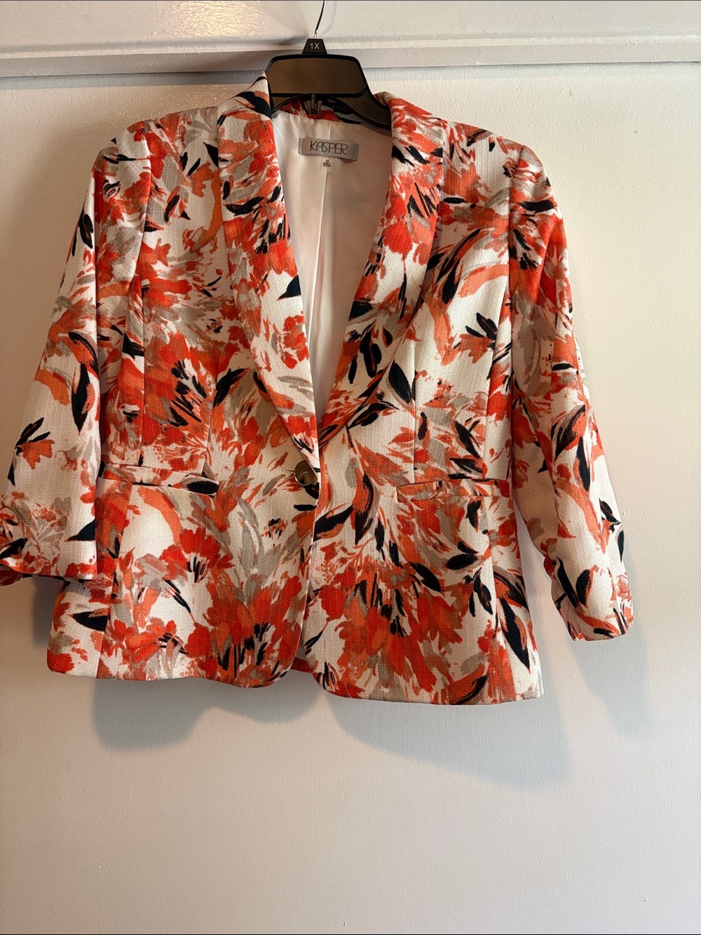 Kasper Orange, Black & White Floral Women's Blazer